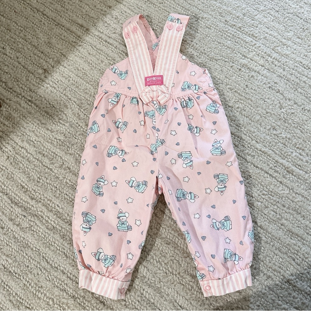 Vintage Osh kosh Baby Print Pink Overalls 100% Cotton 2T
